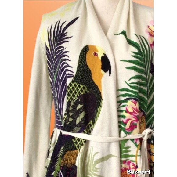 Moth Anthropologie Tropical Parrot Bird Long Sleeve Cardigan Jacket Sweater XS - Picture 3 of 16